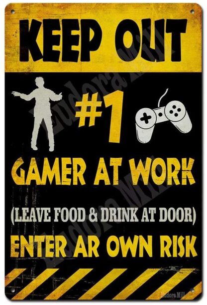 8"x12" Keep Out Gamer at Play Sign - Enter at Own Risk Funny Novelty Vintage Tin Sign Gamer Decor Funny Video Game Signs Gaming Room Decor