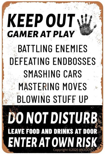 8x12 inch Tin Signs Vintage - Keep Out Gamer at Play Do Not Disturb Enter at Own Risk - Metal Sign for Bedroom Cafe Home Bar Pub Coffee Beer Kitchen