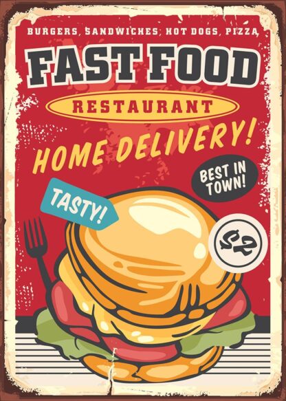 8x12 inch Vintage Metal Tin Signs Fast Food Restaurant Poster Wall Decor for Bars,Restaurants,Cafes Pubs