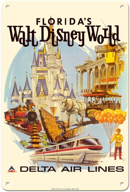 8 x 12-Inches Florida’s Walt Disney World - First Year of Operation - Delta Air Lines - Vintage Airline Travel Poster by Daniel C. Sweeney c.1971