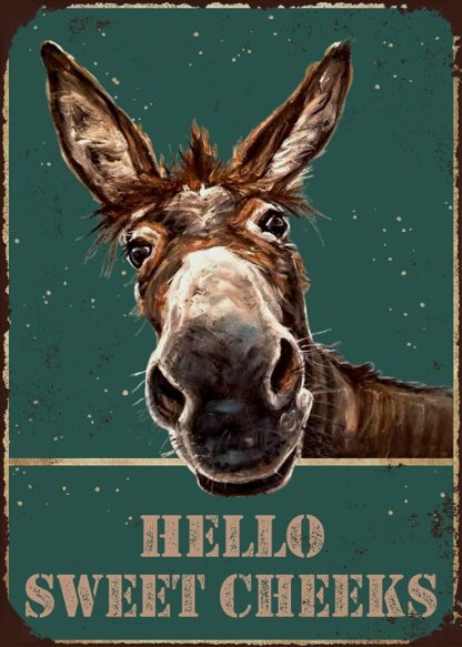 8x12 inch Funny Donkey Signs Hello Sweet Cheeks for Wall Decor for Bars,Restaurants,Cafes Pubs