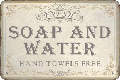 8x12 inch Fresh Soap and Water Hand Towels Free Tin Retro Look Decoration Art Sign for Home Bathroom Farm Garden Garage Funny Wall Decor