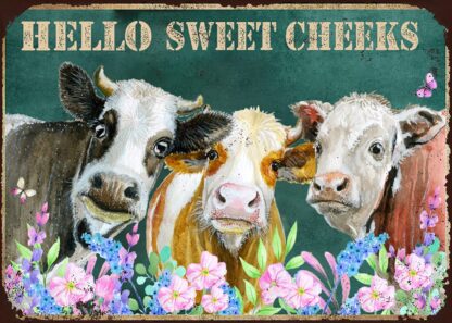 8x12 inch Vintage Cows Signs Hello Sweet Cheeks Home Wall Decoration Metal Plaques