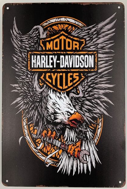 8x12 Inch Tin Sign Bar Plaque | Metal Wall Decor Poster | Harley Davidson Motorcycles Eagle 8 x 12 in. | Classic Decorative Sign for Home Kitchen Bar Room