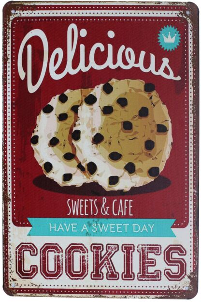 8" x 12" Delicious Cookies, Metal Tin Sign, Vintage Art Poster Plaque Kitchen Home Wall Decor