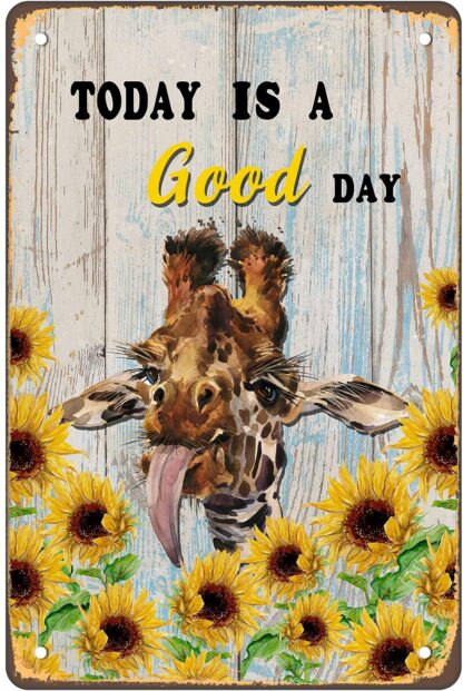 8x12 inches Giraffe and Sunflower Wall Decor Sign,Today is A Good Day Decorative Tin Sign,Vintage Retro Poster Paintings Cute Home Bedroom Livingroom