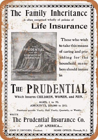 8x12 Inch Retro Metal Tin Sign Vintage The Prudential Life Insurance Aluminum Sign for Home Coffee Wall Decor