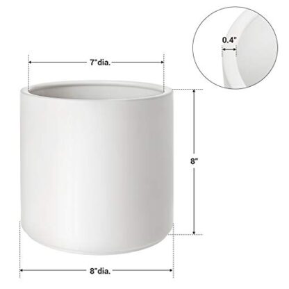 White Ceramic Plant Pot, 8-Inch Planter, Flower Pot with Drainage Hole and Removable Plug - Image 3