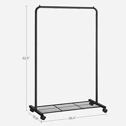 Black Clothes Rack with Wheels, Garment Rack, with Dense Mesh Shelf, 2 Brakes, Sturdy Steel Frame - Image 4