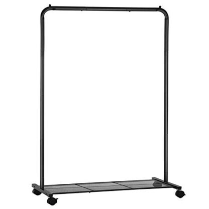 Black Clothes Rack with Wheels, Garment Rack, with Dense Mesh Shelf, 2 Brakes, Sturdy Steel Frame - Image 7