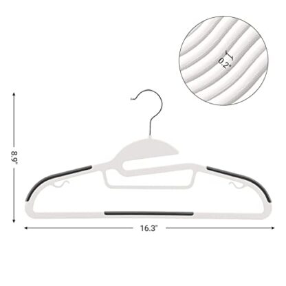 50 Pack White + Gray Coat Hangers, Premium Quality Plastic Suit Hangers, Heavy-Duty, S-Shaped Opening, Non-Slip, Durable, Space-Saving, 360º Swivel Hook - Image 6