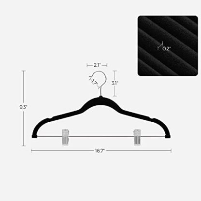 30-Pack Black Pants Hangers, 16.7-Inch Long Velvet Hangers with Adjustable Clips, Non-Slip, Space-Saving for Pants, Skirts, Coats, Dresses, Tank Tops - Image 4