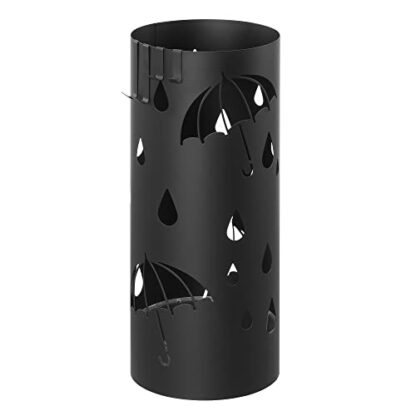 Black Umbrella Holder, Umbrella Stand for Entryway, Steel Umbrella Rack with a Removable Drip Tray and 4 Hooks, 6.7 Dia. x 16.1 Inches - Image 7