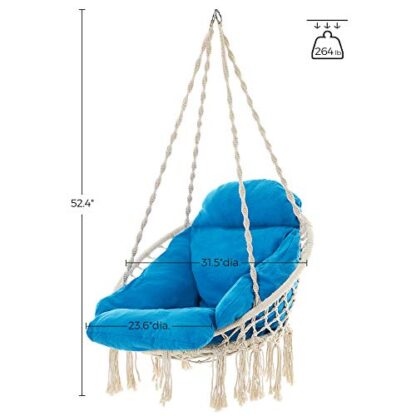 Cloud White and Blue Hanging Chair, Hammock Chair with Large, Thick Cushion, Swing Chair, Holds up to 264 lb, for Terrace, Balcony, Garden, Living Room - Image 7