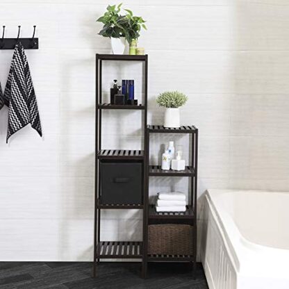 Brown Bamboo Bathroom Shelf Stand 4-Tier Multifunctional Storage Rack Shelving Unit 38.6 x 13 x 13 Inches - Image 7