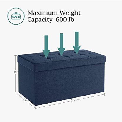 Navy Blue Storage Ottoman Bench, Foldable Seat, 30-Inch Long Bench, Toy Box Chest, Footrest, 21.1 Gal Capacity, Hold up to 660 lb - Image 4