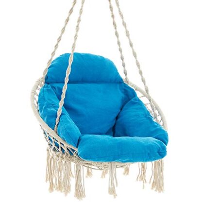 Cloud White and Blue Hanging Chair, Hammock Chair with Large, Thick Cushion, Swing Chair, Holds up to 264 lb, for Terrace, Balcony, Garden, Living Room - Image 9