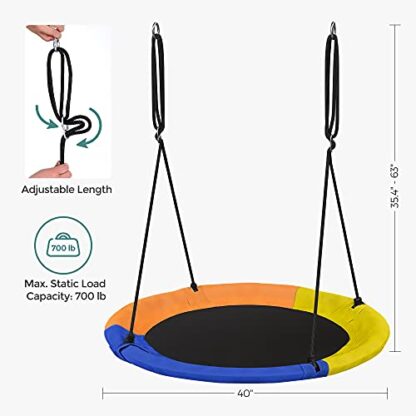 Blue + Orange + Yellow + Black Saucer Tree Swing 40 Inch 700 lb Load Textilene Fabric Includes Hanging Kit for Kids Outdoor Indoor Heavy Duty Safe Durable Easy Install - Image 4