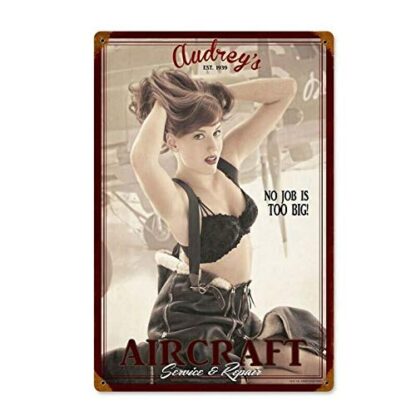 8x12 inch Vintage Tin Sign Aircraft No Job Too Big Pin Up Girl Air Force Girl Home Bar Pub Kitchen Restaurant Wall Deocr Plaque Signs