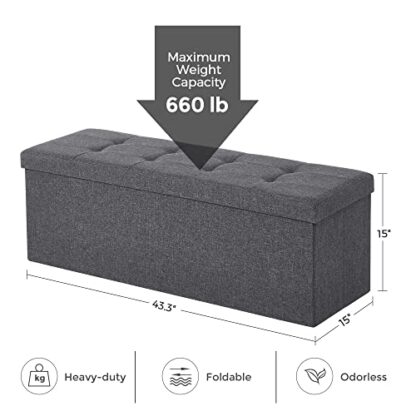 43 Inches Dark Gray Folding Storage Ottoman Bench Storage Chest Foot Rest Stool with Wooden Divider, Holds up to 660 lb - Image 6