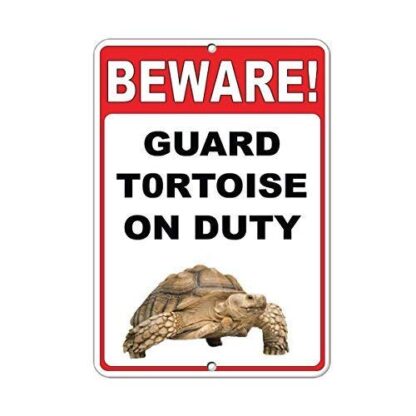 8x12 inch Lilyanaen New Metal Sign Aluminum Sign Beware! Guard Tortoise On Duty Quote Sign for Outdoor & Indoor