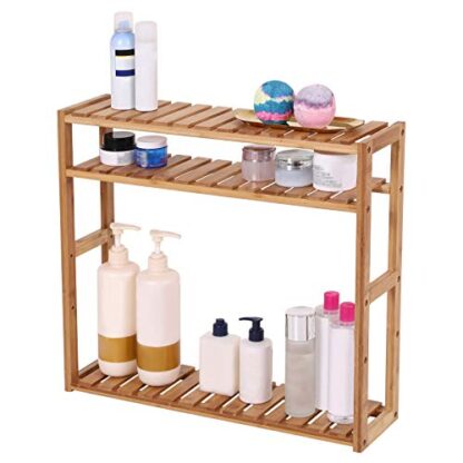 Natural Bamboo Bathroom Shelf, 3-Tier Adjustable Plants Rack, Wall-Mounted or Stand, in the Living Room, Balcony, Kitchen - Image 2