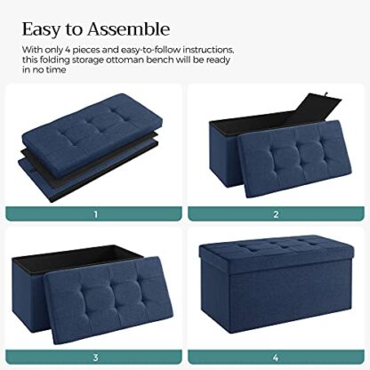 Navy Blue Storage Ottoman Bench, Foldable Seat, 30-Inch Long Bench, Toy Box Chest, Footrest, 21.1 Gal Capacity, Hold up to 660 lb - Image 3