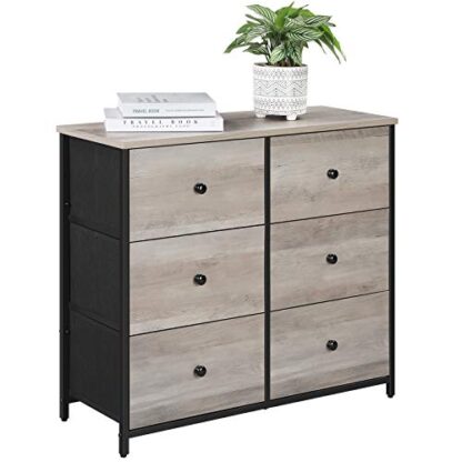 Greige + Black Dresser for Bedroom, Chest of Drawers, 6 Drawer Dresser, Closet Fabric Dresser with Metal Frame, Wooden Top and Front - Image 2