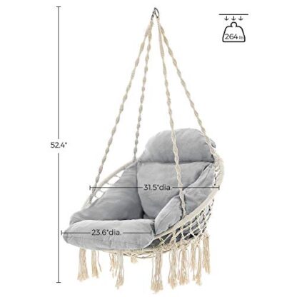 Cloud White and Gray Hanging Chair, Hammock Chair with Large, Thick Cushion, Swing Chair, Holds up to 264 lb, for Terrace, Balcony, Garden, Living Room - Image 8