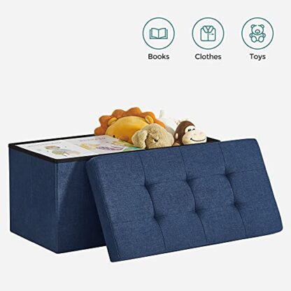 Navy Blue Storage Ottoman Bench, Foldable Seat, 30-Inch Long Bench, Toy Box Chest, Footrest, 21.1 Gal Capacity, Hold up to 660 lb - Image 2