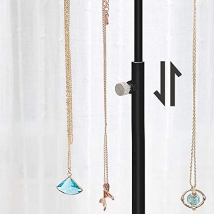 Rustic Brown and Black 2-in-1 Jewelry Display Stand Holder, Jewelry Rack Tree with 3 T-Shape Metal Bars with Holes, Storage Tray, Adjustable, Long Necklace Bracelet - Image 4