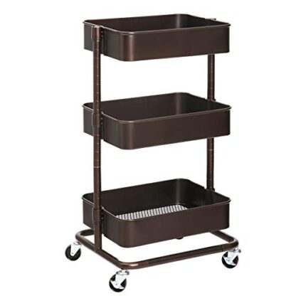 3-Tier Bronze Metal Rolling Cart, Utility Cart, Kitchen Cart with Adjustable Shelves, Storage Trolley with 2 Brakes, Easy Assembly, for Kitchen - Image 10