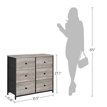 Greige + Black Dresser for Bedroom, Chest of Drawers, 6 Drawer Dresser, Closet Fabric Dresser with Metal Frame, Wooden Top and Front - Image 5