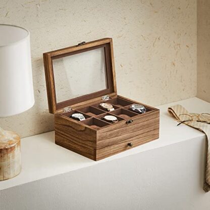 8-Slot Rustic Walnut Solid Wood Watch Box, Watch Case with Pillows, Glass Lid, for Men - Image 8