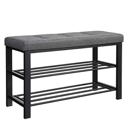 Dark Gray+black Shoe Bench, 3-Tier Shoe Rack for Entryway, Storage Organizer with Foam Padded Seat, Linen, Metal Frame, for Living Room, Hallway - Image 7