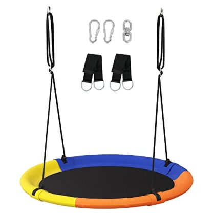 Blue + Orange + Yellow + Black Saucer Tree Swing 40 Inch 700 lb Load Textilene Fabric Includes Hanging Kit for Kids Outdoor Indoor Heavy Duty Safe Durable Easy Install - Image 9