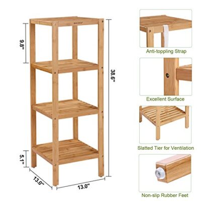 Natural Bathroom Shelf 4-Tier Multifunctional Storage Rack Shelving Unit 38.6 x 13 x 13 Inches - Image 4