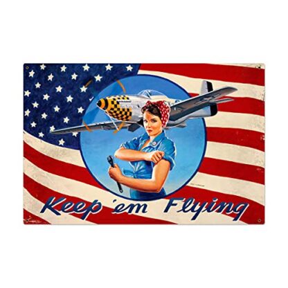 8x12 inch Rosie Riveter Keep em Flying Patriotic WWII Tin Signs Vintage Decor for Bars,Diner,Cafes Pubs Garage Home Wall Art Poster Metal Plaques