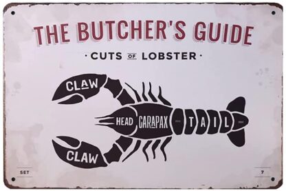 8x12 inch Lobster The Butcher's Guide Series Metal Tin Sign Retro Vintage Wall Plaque for Restaurant Kitchen Farmhouse Wall Decor