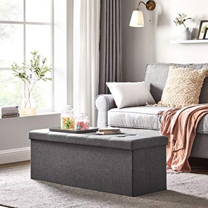 43 Inches Dark Gray Folding Storage Ottoman Bench Storage Chest Foot Rest Stool with Wooden Divider, Holds up to 660 lb - Image 9