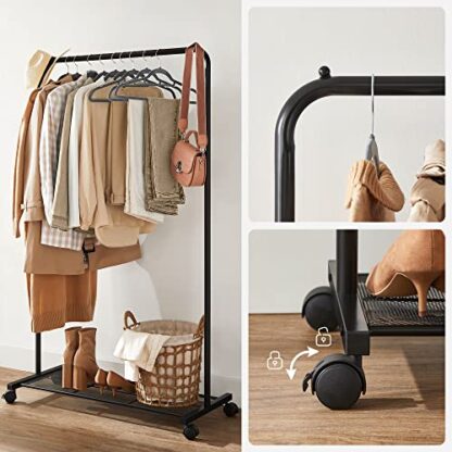 Black Clothes Rack with Wheels, Garment Rack, with Dense Mesh Shelf, 2 Brakes, Sturdy Steel Frame - Image 2