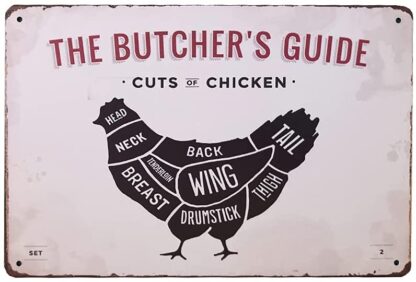 8" x 12" The Butcher's Guide Series Chicken Metal Tin Sign Retro Vintage Wall Plaque for Restaurant Kitchen Farmhouse Wall Decor