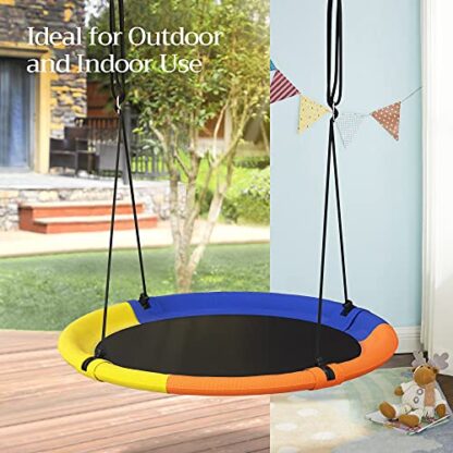 Blue + Orange + Yellow + Black Saucer Tree Swing 40 Inch 700 lb Load Textilene Fabric Includes Hanging Kit for Kids Outdoor Indoor Heavy Duty Safe Durable Easy Install - Image 7