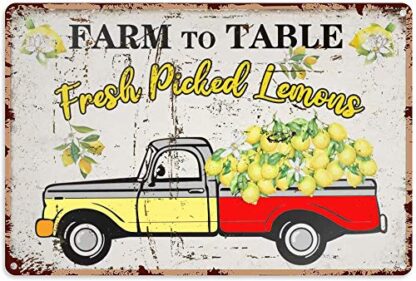 8x12 inch Cute Lemon Sign Farm to Table Fresh Picked Lemons Retro Tin Sign Farm Botanical Garden Amazing Metal Signage Home Chicken House Wall Decoration