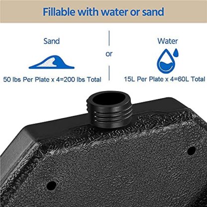 4-Piece Umbrella Base Outdoor Umbrella Stand Square Shaped Cantilever Offset Filled with Water or Sand for Garden, Backyard and Poolside, Black - Image 7