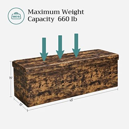 43 Inches Rustic Brown Folding Storage Ottoman Bench, Storage Chest, Footrest, Coffee Table, Padded Seat, Faux Leather, Holds up to 660 lb - Image 7