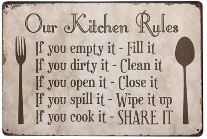 8x12 inch Our Kitchen Rules Metal Tin Sign Retro Vintage Wall Plaque for Bar Cafe Restaurant Home Decor