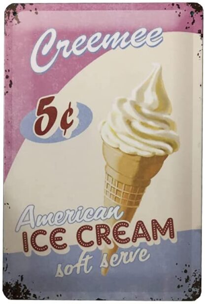 8x12 inch Ice Cream Metal Tin Sign Retro Vintage Wall Plaque for Bar Cafe Restaurant Home Decor