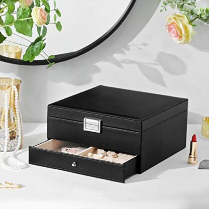 Black Jewelry Box, 3 Layers Jewelry Organizer with Removable Tray, Drawer, for Necklaces, Earrings, Rings - Image 6