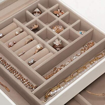 White Jewelry Box with Glass Lid, 3-Layer Jewelry Organizer with 2 Drawers, for Loved Ones - Image 4